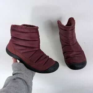 KEEN Howser Fold Down Insulated Boots Women's 8.5 Burgundy Slip-On Round Toe